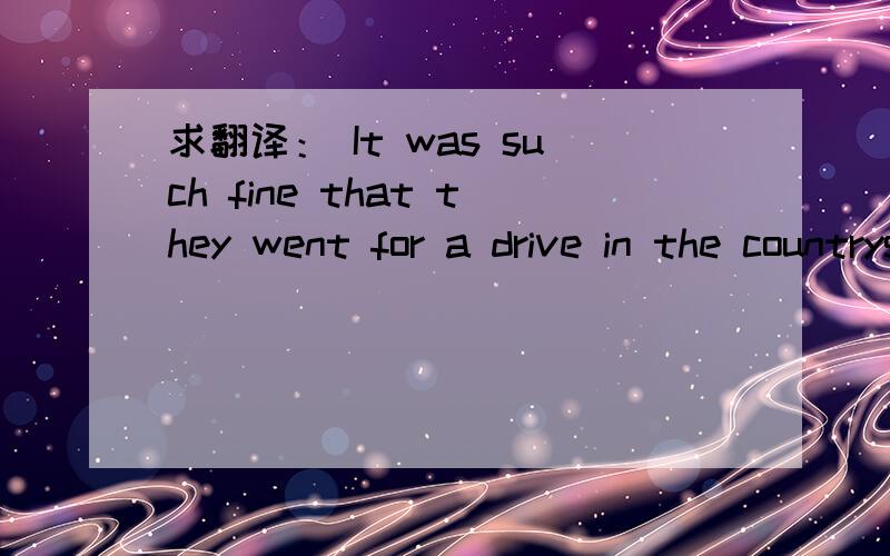 求翻译： It was such fine that they went for a drive in the countrysideIt was such fine weather that they went for a drive in the countryside